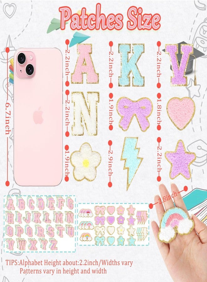 NICEVINYL Chenille Patches Self Adhesive for DIY Clothing: NICEVINYL 152PCS Varsity Letter Patches Sticker - Preppy Lightning Star Heart Rainbow Cute Chenille Patch for Hats,Backpacks,Bags,Jackets - Image 3